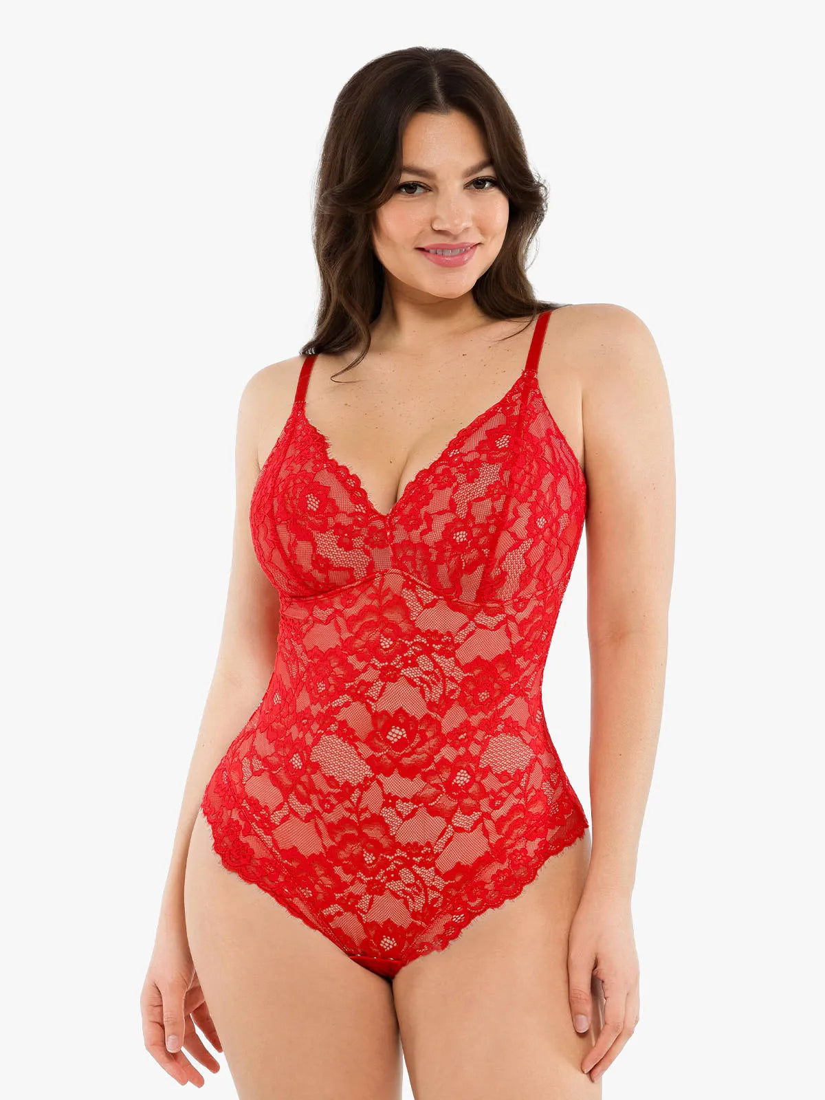 Feelingirl Lace V Neck Full Bodysuit