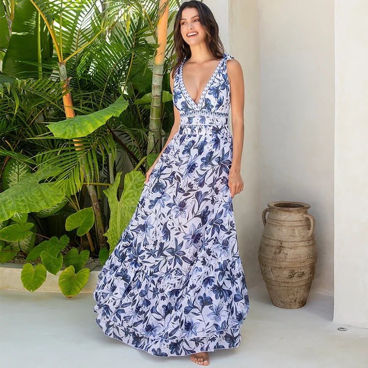 Floral Print One-Piece Swimsuit Set