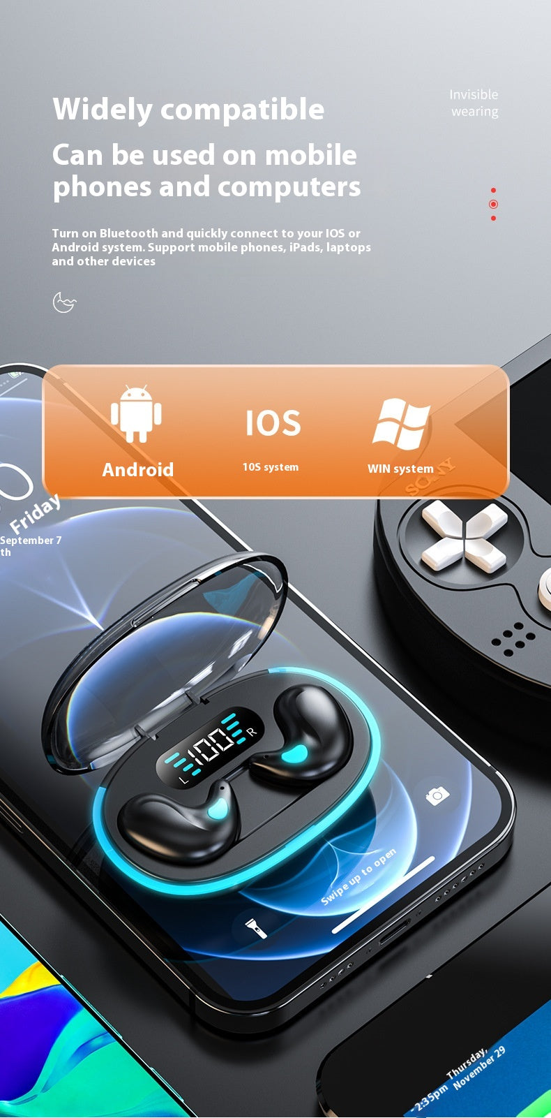 Bone conduction bluetooth sleeping headphones