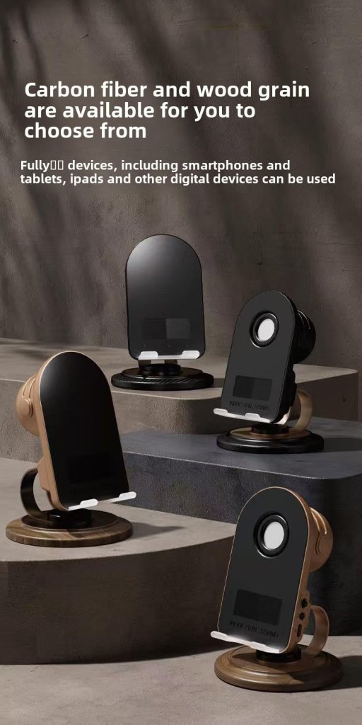 Phone holder with wireless speaker