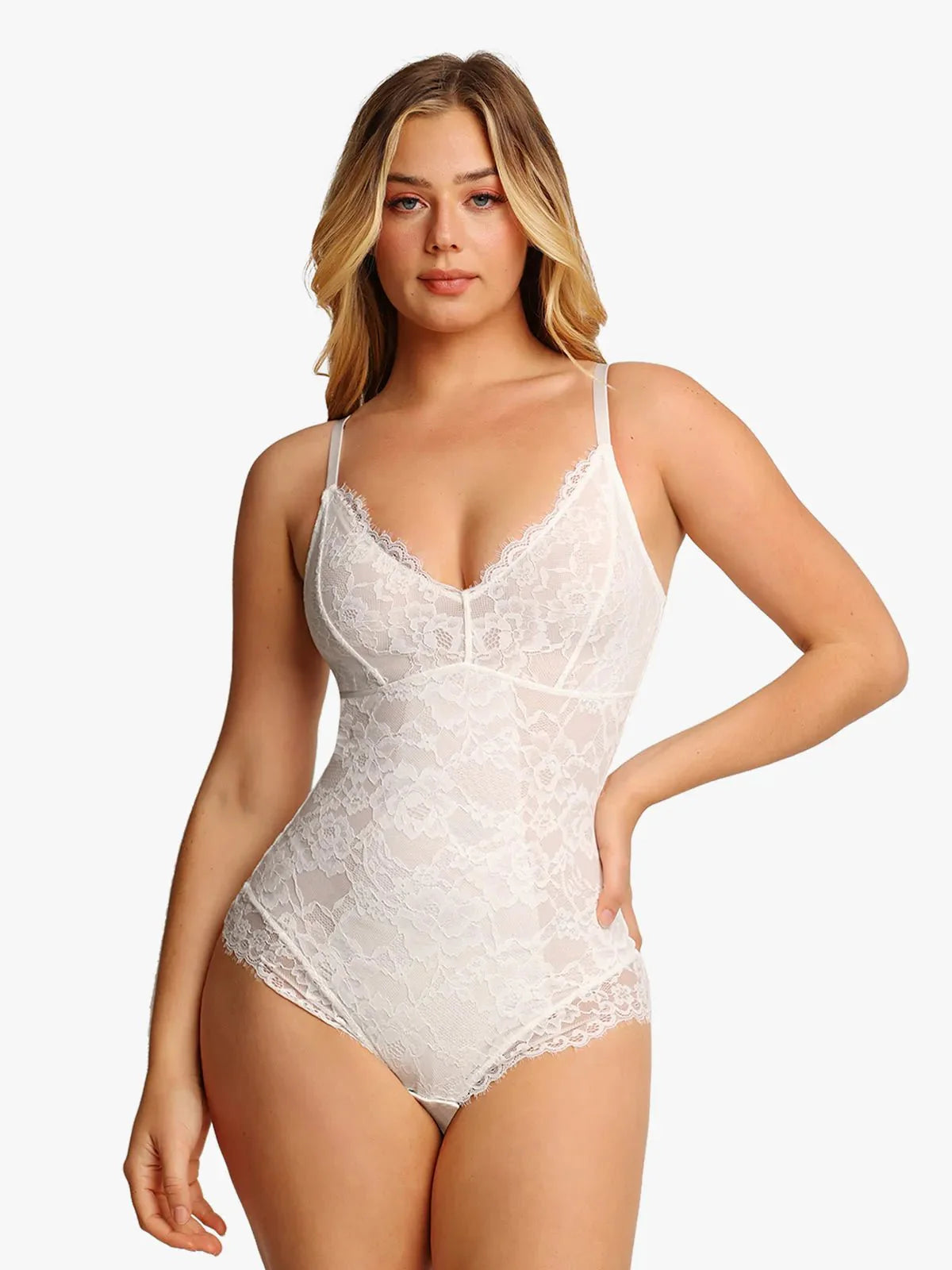 Feelingirl Lace V Neck Full Bodysuit