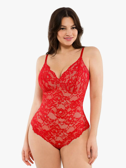 Feelingirl Lace V Neck Full Bodysuit