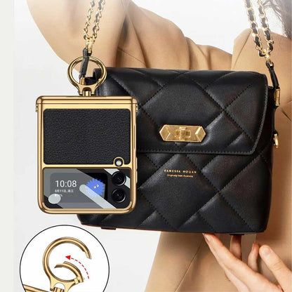 Electroplated Leather Magnetic Hinge Phone Case For Galaxy Z Flip 3/Galaxy Z Flip 4/Galaxy Z Flip 5