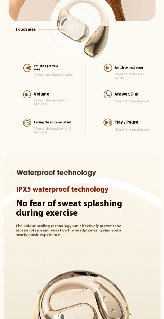 New M76 Wireless Bluetooth Headset Noise Reduction Ear-Mounted Running Sports OWS Headset Universal