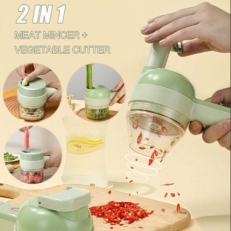 5 In 1 Handheld Electric Vegetable Cutter Set Multifunctional Food Processor Electric Slicer, Masher, Peeler, Whisk, And Scrubber For Garlic Onion Pepper Ginger Celery Meat Egg With Brush