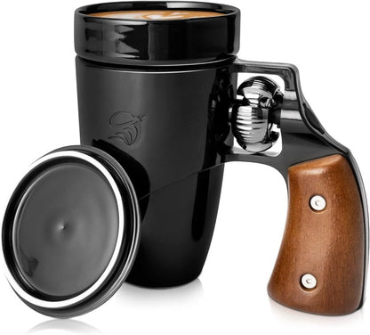 Coffee Mugs for Men, Ceramic Novelty Funny Gun Cup Revolver Mugs, Birthday Gifts for Father, Black Cool Unique Coffee Mug for Men, Fathers Day Dad Gifts