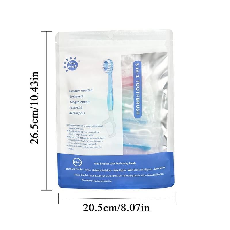 Mini Toothbrush 5 in 1 Tool (Toothpaste + Floss + Pick + Tongue Scraper) Portable Travel Set-24PCS