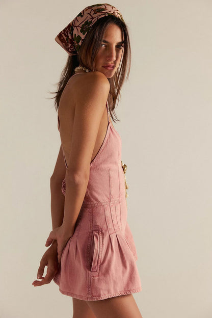 yoeasy Women's Sleeveless Deep V Neck Shorts Denim Romper Spaghetti Strap Tie Backless Ruffle Jean Overalls