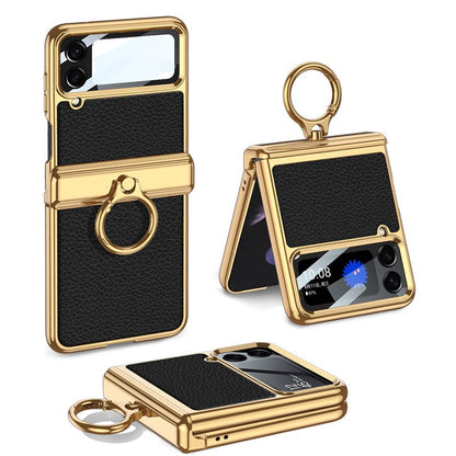 Electroplated Leather Magnetic Hinge Phone Case For Galaxy Z Flip 3/Galaxy Z Flip 4/Galaxy Z Flip 5