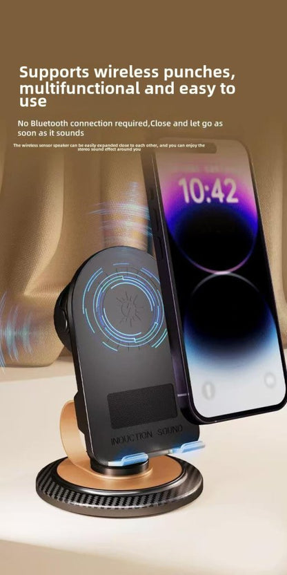 Phone holder with wireless speaker