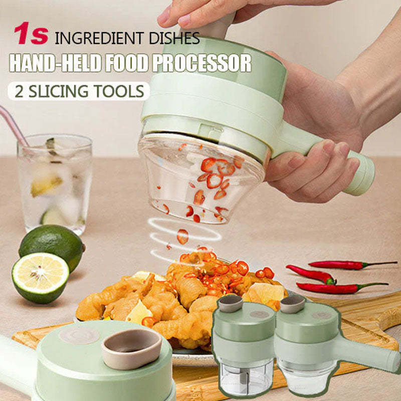 5 In 1 Handheld Electric Vegetable Cutter Set Multifunctional Food Processor Electric Slicer, Masher, Peeler, Whisk, And Scrubber For Garlic Onion Pepper Ginger Celery Meat Egg With Brush