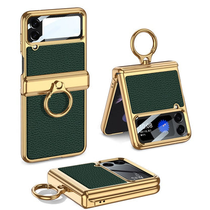 Electroplated Leather Magnetic Hinge Phone Case For Galaxy Z Flip 3/Galaxy Z Flip 4/Galaxy Z Flip 5