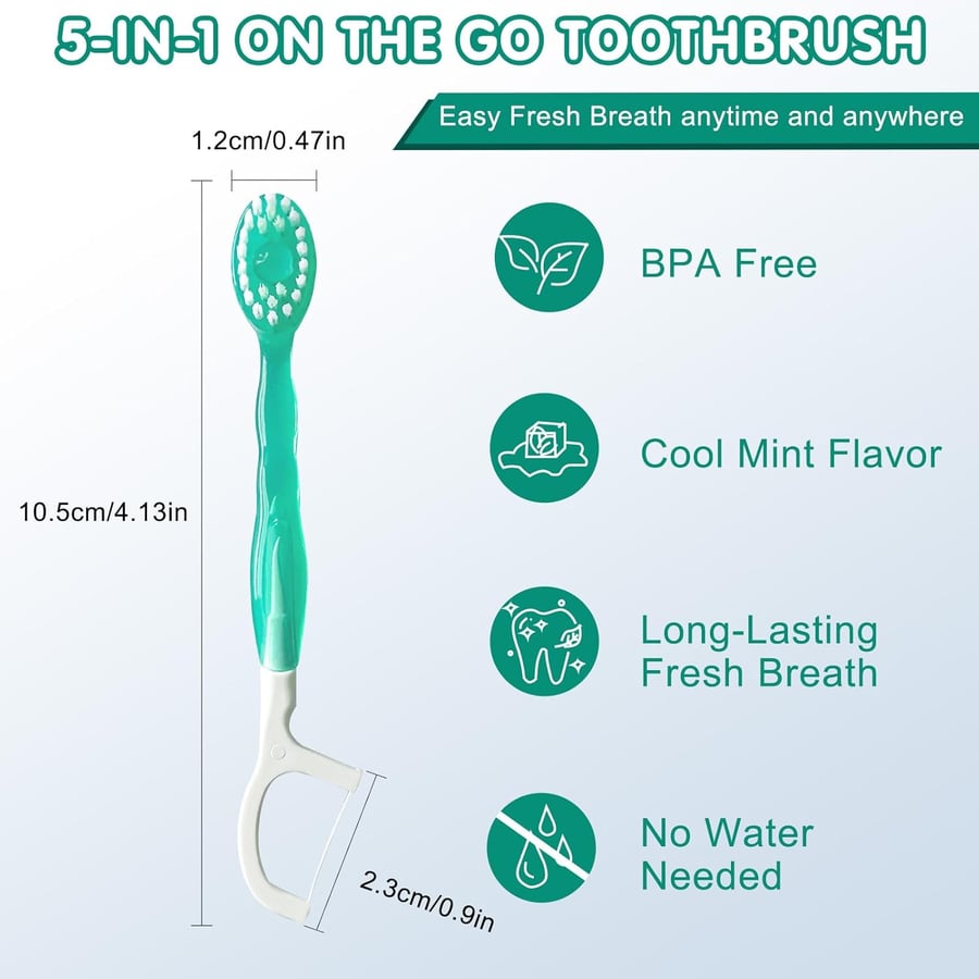 Mini Toothbrush 5 in 1 Tool (Toothpaste + Floss + Pick + Tongue Scraper) Portable Travel Set-24PCS